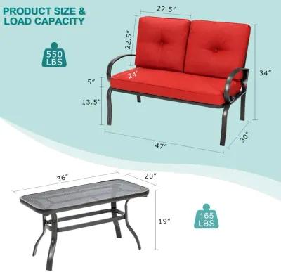 2 Pieces Patio Outdoor Cushioned Coffee Table Seat-Red