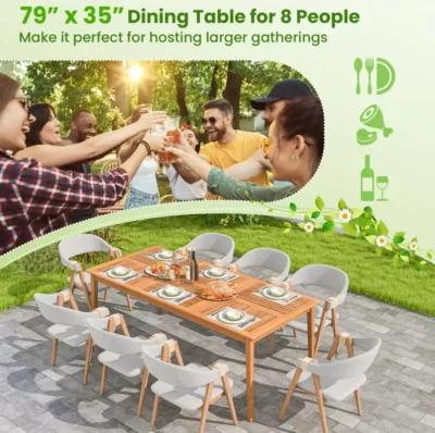 Hivvago 8-Person Outdoor Acacia Wood Dining Rectangular Bistro Table with Umbrella Hole