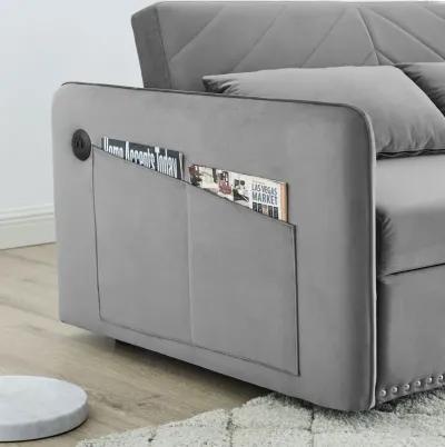 Pull-Out Sofa Sleeper, 3-In-1 Adjustable Sleeper With Pull-Out Bed, 2 Lumbar Pillows And Side