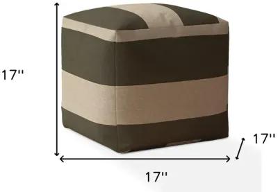 Homezia 17" Green And Beige Cotton Striped Pouf Ottoman