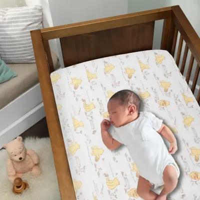 Lambs & Ivy Disney Baby Storytime Pooh 100% Cotton Fitted Crib Sheet - White