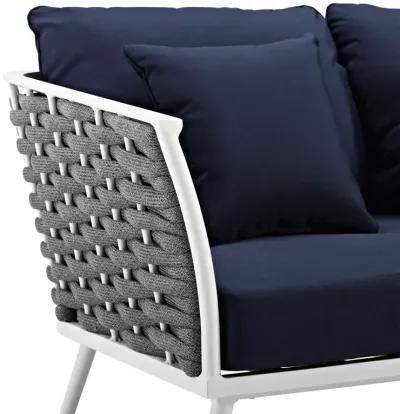 Stance Outdoor Collection: Modern Design Aluminum Sofa with Waterproof Cushions - White Navy