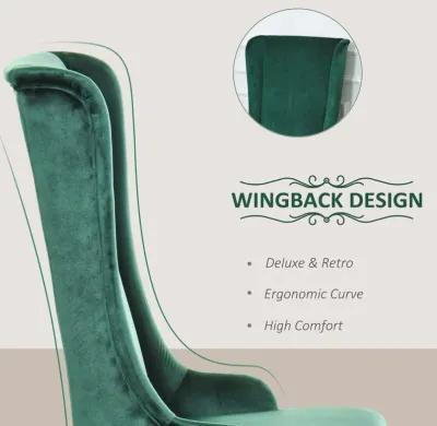 Green Retro Dining Chair: Velvet Upholstered Seat with Curved Back