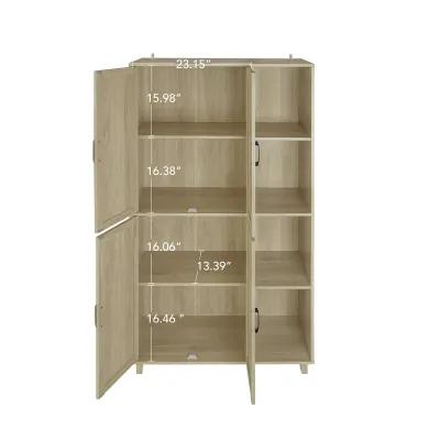 MONDAWE 4 Door Cabinet with 4 Adjustable Inner Shelves, Tall Engineered Rattan Storage Cabinet