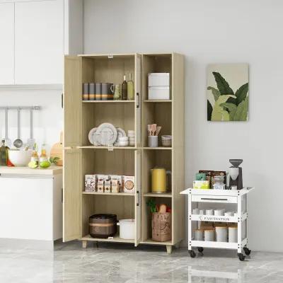 MONDAWE 4 Door Cabinet with 4 Adjustable Inner Shelves, Tall Engineered Rattan Storage Cabinet