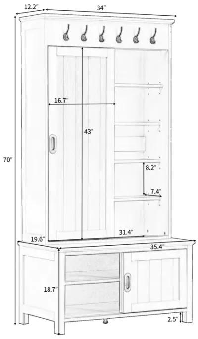 Hall Tree Shoe Cabinet with Coat Storage