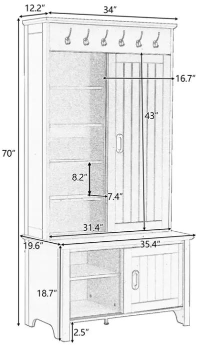 Hall Tree Shoe Cabinet with Coat Storage