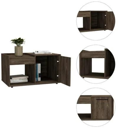 DEPOT E-SHOP Ambar Coffee Table, One Open Shelf, One-Door Cabinet, Countertop- Dark Walnut, For Living Room