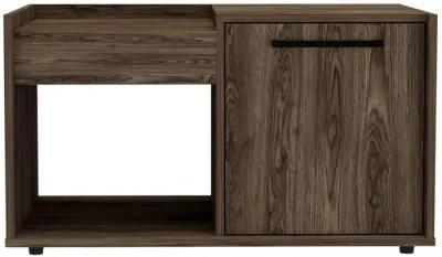 DEPOT E-SHOP Ambar Coffee Table, One Open Shelf, One-Door Cabinet, Countertop- Dark Walnut, For Living Room