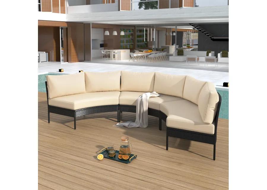 Merax 3 Piece Curved Outdoor Conversation Set Sectional Sofa