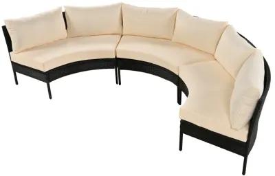 Merax 3 Piece Curved Outdoor Conversation Set Sectional Sofa