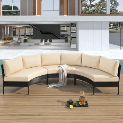 Merax 3 Piece Curved Outdoor Conversation Set Sectional Sofa