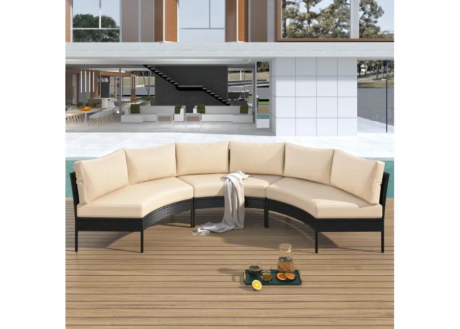 Merax 3 Piece Curved Outdoor Conversation Set Sectional Sofa