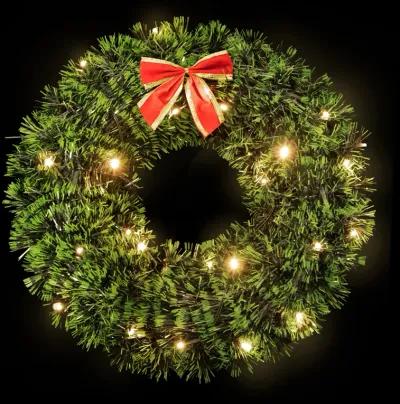 17-Inch Pre-Lit Green Tinsel Artificial Christmas Wreath with Bow - Clear LED Lights