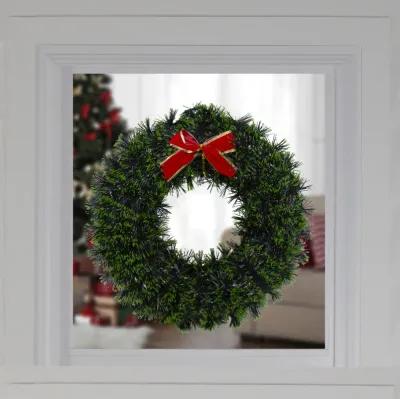 17-Inch Pre-Lit Green Tinsel Artificial Christmas Wreath with Bow - Clear LED Lights