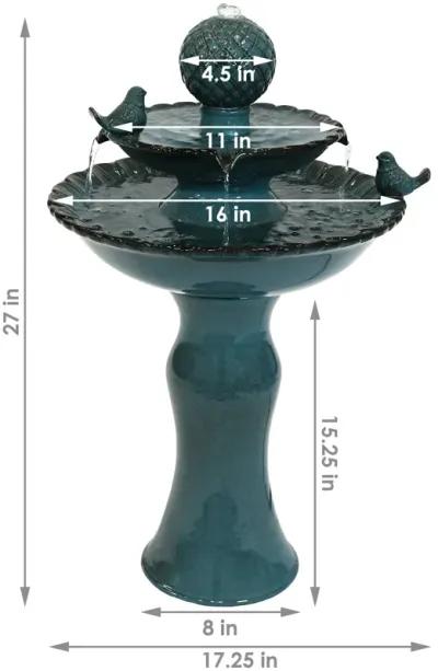 Sunnydaze Resting Birds Ceramic Outdoor 2-Tier Water Fountain