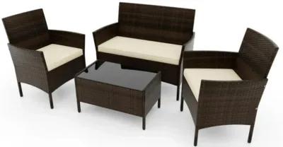 Hivvago 4 Piece Patio Rattan Conversation Set with Cozy Seat Cushions