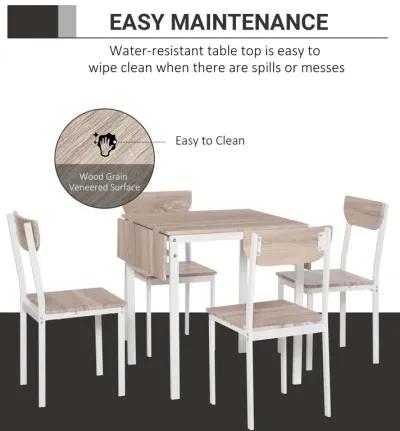 Oak/White Dining Set: 5-Piece Modern Set with Drop Leaf Table