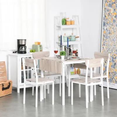 Oak/White Dining Set: 5-Piece Modern Set with Drop Leaf Table