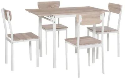 Oak/White Dining Set: 5-Piece Modern Set with Drop Leaf Table