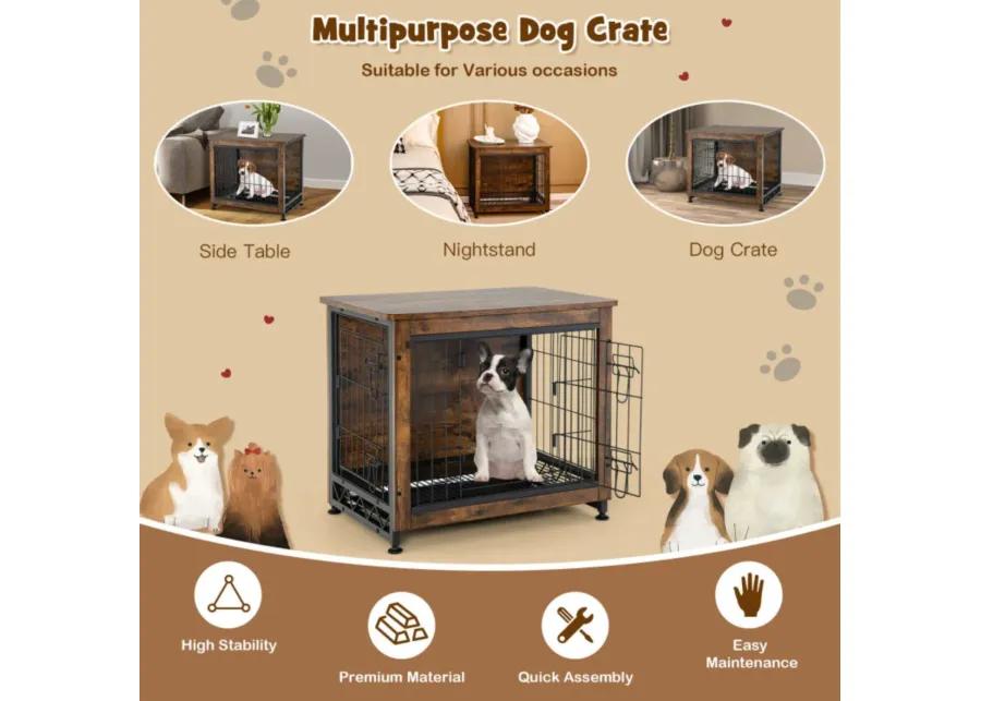 Wooden Dog Crate Furniture with Tray and Double Door