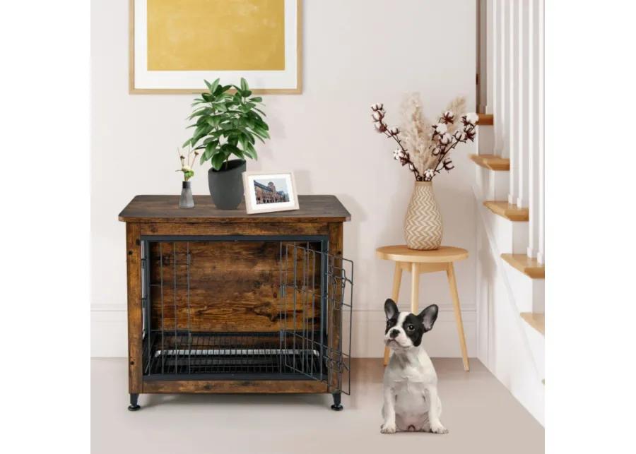 Wooden Dog Crate Furniture with Tray and Double Door