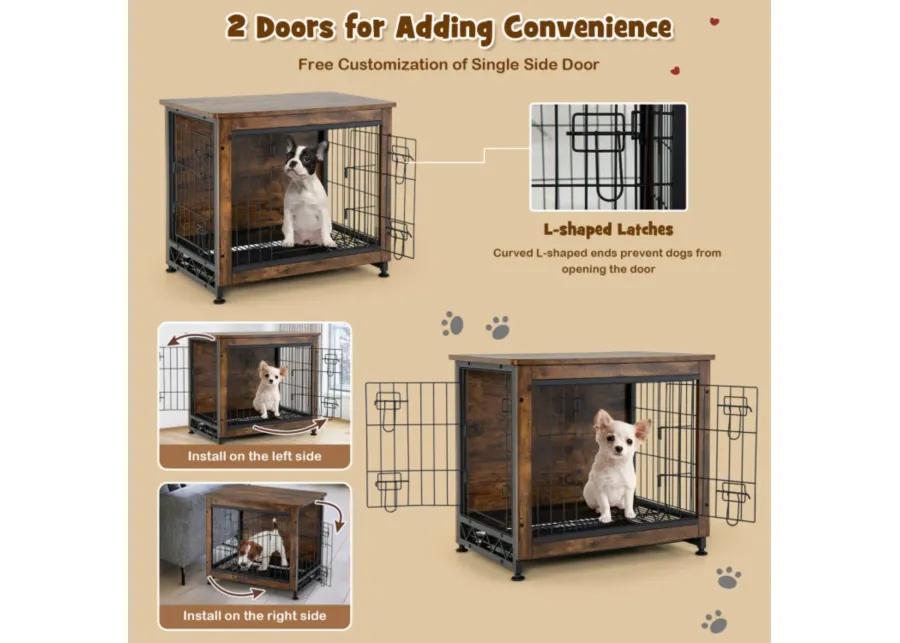 Wooden Dog Crate Furniture with Tray and Double Door