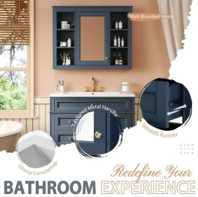 3-in-1 Bathroom Vanity with Mirror Cabinet and Ample Storage