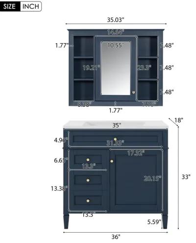 3-in-1 Bathroom Vanity with Mirror Cabinet and Ample Storage