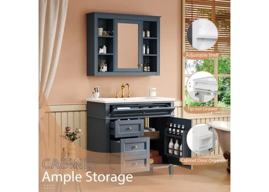 3-in-1 Bathroom Vanity with Mirror Cabinet and Ample Storage