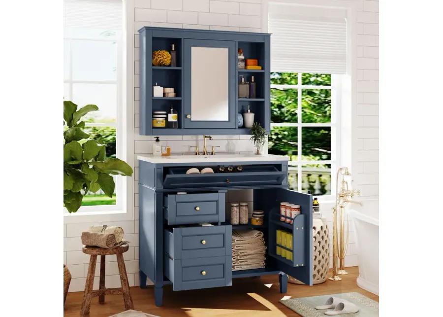 3-in-1 Bathroom Vanity with Mirror Cabinet and Ample Storage