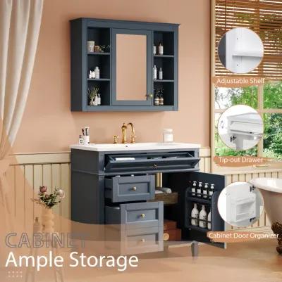 3-in-1 Bathroom Vanity with Mirror Cabinet and Ample Storage