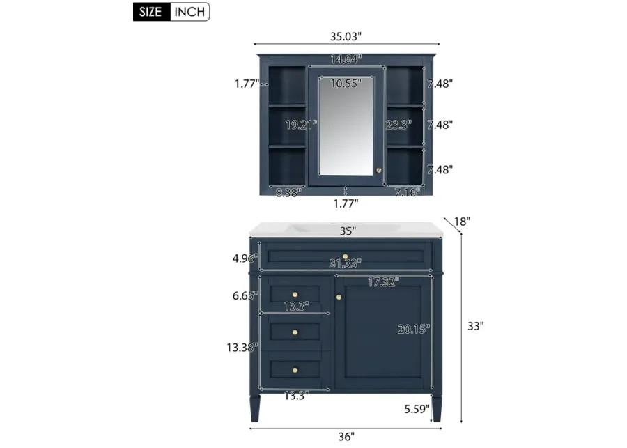 3-in-1 Bathroom Vanity with Mirror Cabinet and Ample Storage