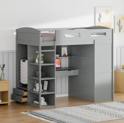 Merax Classical Loft Bed with Desk and Wardrobes