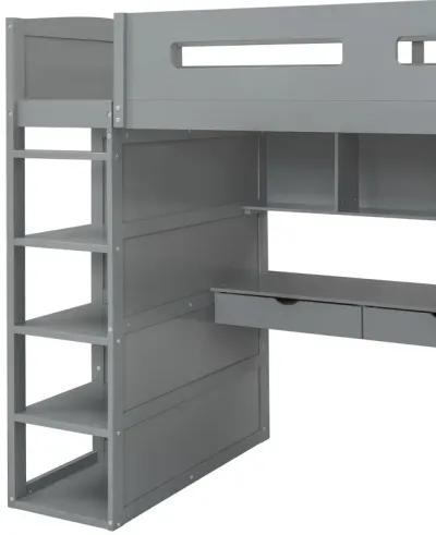 Merax Classical Loft Bed with Desk and Wardrobes