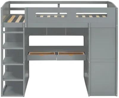 Merax Classical Loft Bed with Desk and Wardrobes