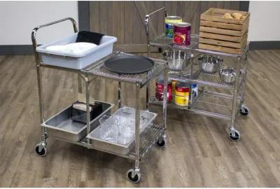 Ergode Collapsible Steel Wire Utility Supply Cart with 3 Shelf, Single-Grab Handle in Polished Chrome Finish - Ideal for Restaurants, Kitchens and Cafe