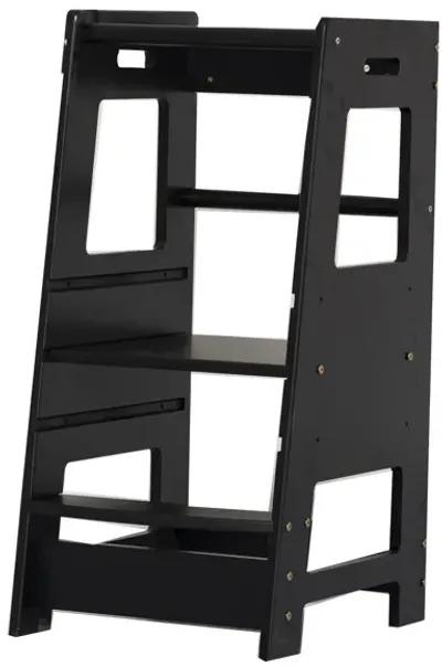 Toddler Standing Tower Kitchen Step Stool for Kid's Adjustable Height Learning Stool Helper Removable Anti-Drop Safety Rail Stool for Bedroom, Bathroom, Black