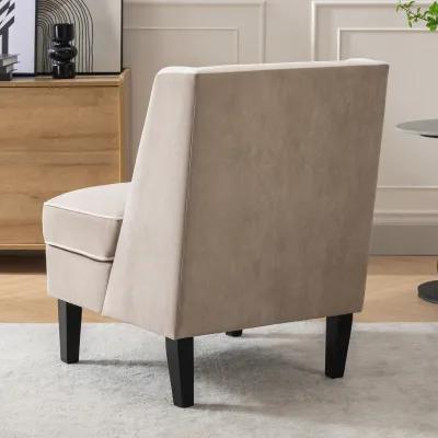 Velvet Upholstered Accent Chair With Cream Piping, Tan And Cream