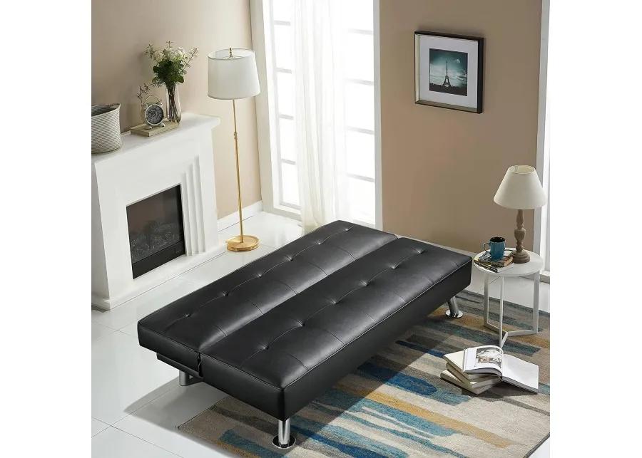 Hivvago Black Faux Leather Click Clack Adjustable Futon Sleeper Sofa