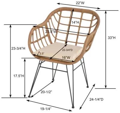 3-Piece Patio Conversation Set with 2 Wicker Chairs