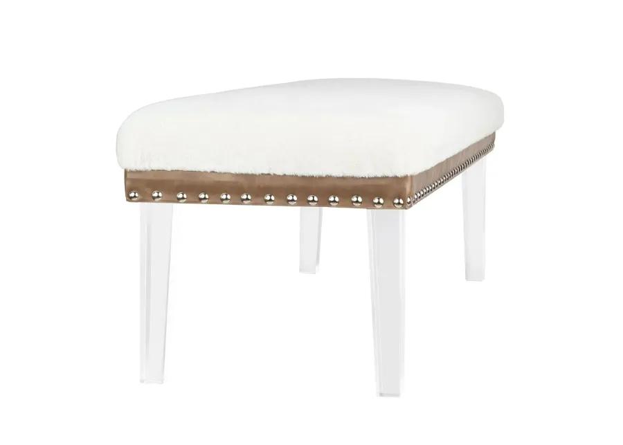 Jofran Brianna Modern Luxury Faux Fur Upholstered Bench with Clear Acrylic Legs