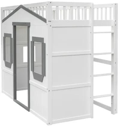 Twin Size House Loft Bed With Ladder And Frame