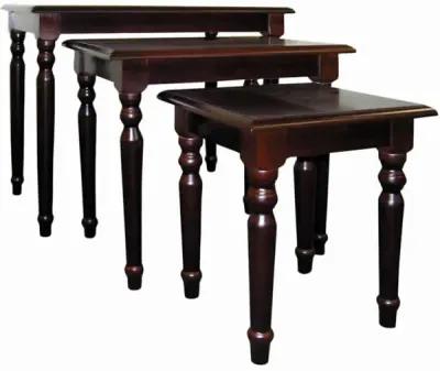 3 Piece Wooden Nesting Tables with Turned Tapered Legs, Cherry Brown-Benzara