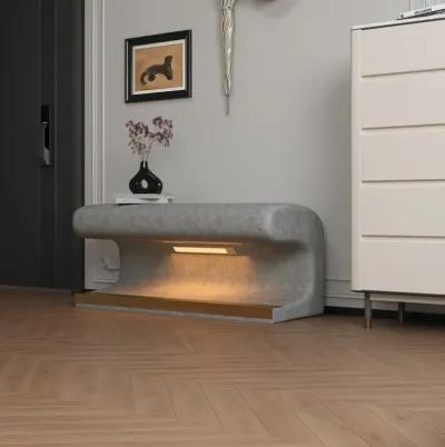 Entryway Bench Leather Upholstered Ottoman with LED sensor light for living room ,bedroom,end of bed