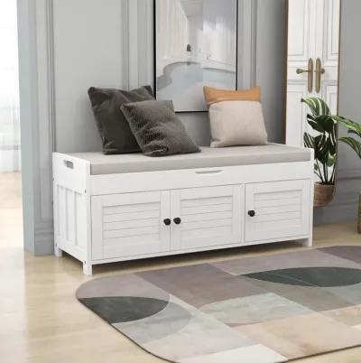 Merax Multifunctional 3 Shutter-shaped Doors Storage Bench