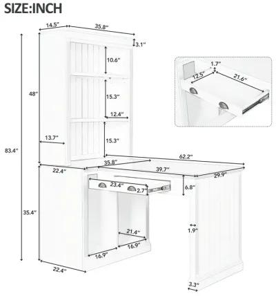 Merax 83.4"Tall Bookshelf &Writting Desk Suite,Modern Bookcase Suite with LED Lighting, Drawers,Study Desk and Open Shelves,2-Piece Set Storage Bookshelf