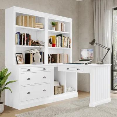 Merax 83.4"Tall Bookshelf &Writting Desk Suite,Modern Bookcase Suite with LED Lighting, Drawers,Study Desk and Open Shelves,2-Piece Set Storage Bookshelf