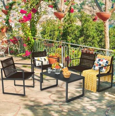 4 Pieces Patio Furniture Conversation Set with Sofa Loveseat