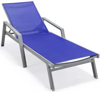 LeisureMod Marlin Patio Chaise Lounge Chair With Armrests in Grey Aluminum Frame